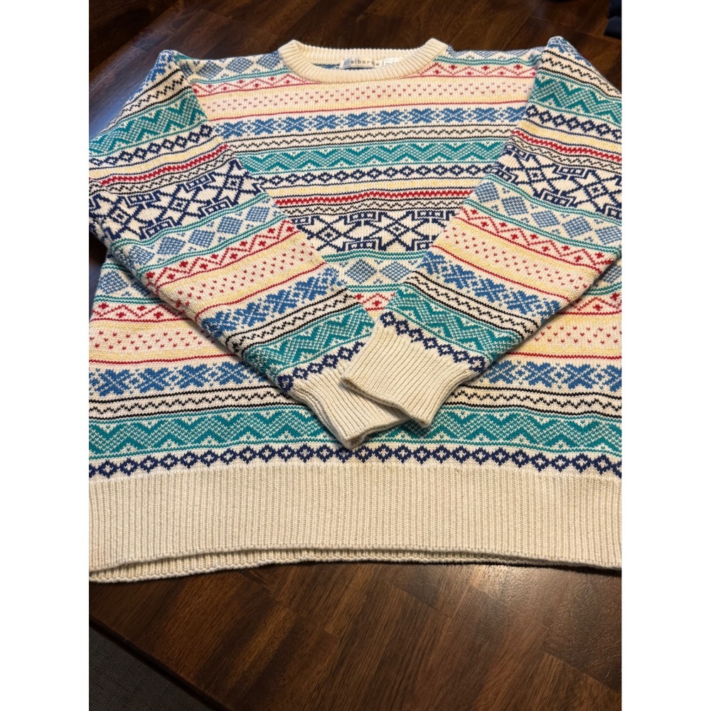 Vintage Claiborne Mens Fair Isle Crewneck Sweater Multi Color Knit L